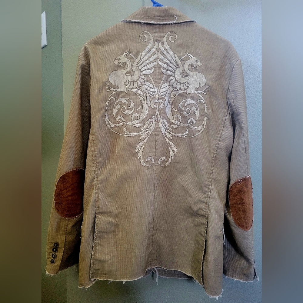 Monarchy LA Jacket M Beige Embroidered Distressed Corduroy